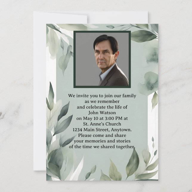 Invitación Monumento a la foto de las hojas verdes y blancas  (Anverso)