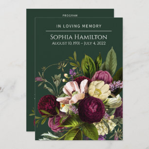 Invitación Monumento al Funeral Floral Púrpura Verde