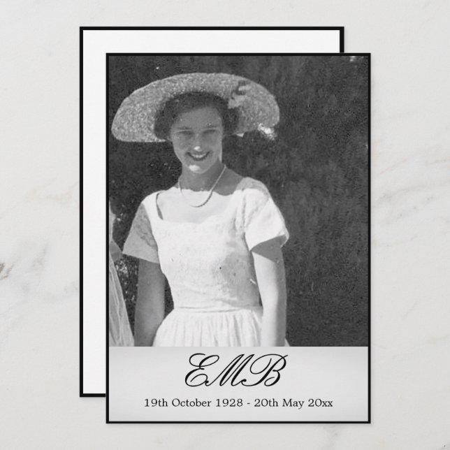 Invitación Monumento al Funeral Simple Foto Elegante Invitaci (Anverso / Reverso)