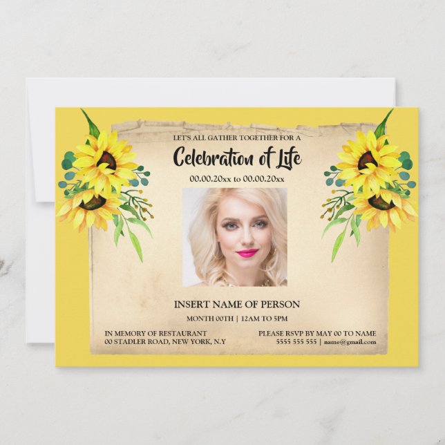 Invitación Monumento al girasol en memoria de la foto de colo (Anverso)