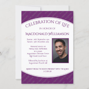 Invitación Monumento CELEBRACIÓN DE LA VIDA PURPLE Funera
