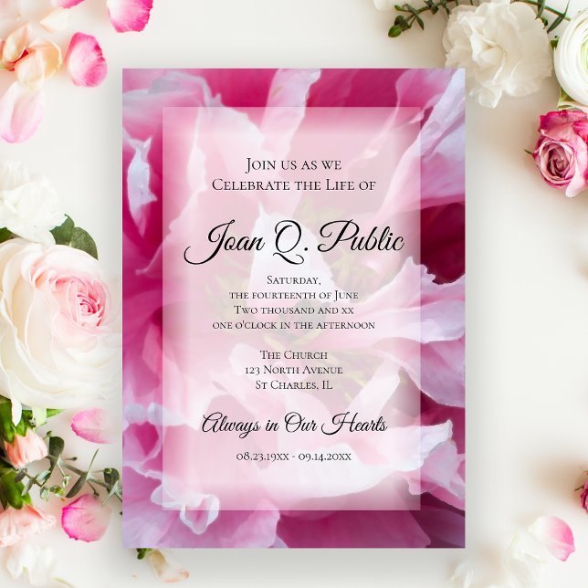 Invitación Monumento conmemorativo a las flores de pink peony (Subido por el creador)