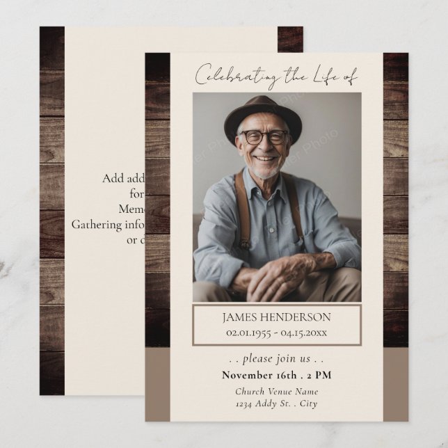 Invitación Monumento conmemorativo Floral Rusitc Foto Funeral (Anverso / Reverso)