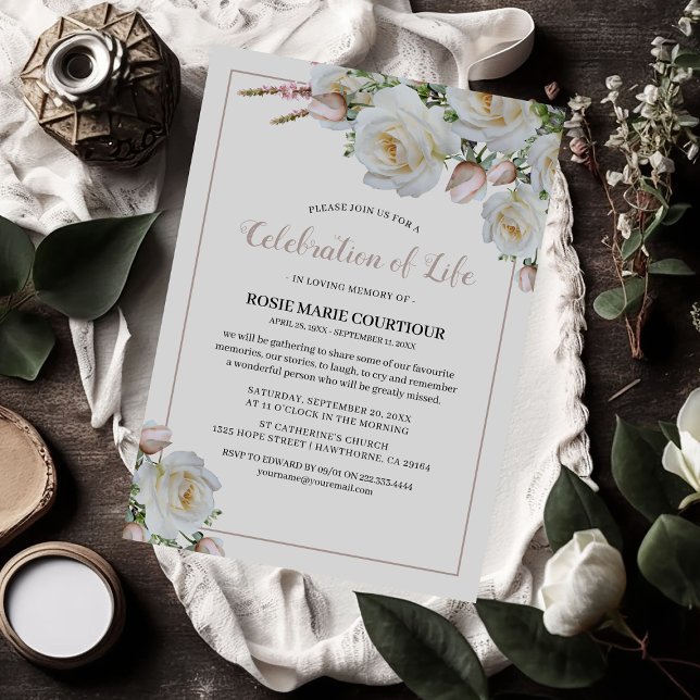 Invitación Monumento elegante a la rosa blanca | Celebración  (Subido por el creador)