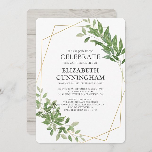 Invitación Monumento geométrico del follaje de la acuarela (Anverso / Reverso)