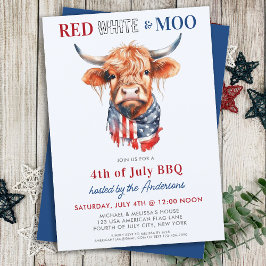 Invitación Moo Blanco Rojo De La Vaca Altícola Patriótica 4 D
