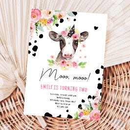Invitación Moo Cow Chica Farm Animals Segunda Fiesta de Cumpl