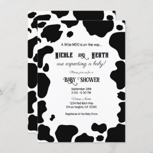Invitación Moo Cow Spots Print Baby Shower en blanco y negro