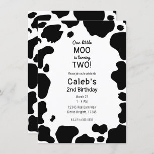 Invitación Moo Cow Spots Print Black & White Birday Party
