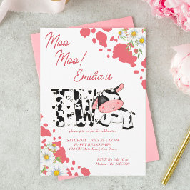 Invitación Moo modelo rosa lindo fiesta de cumpleaños de vaca