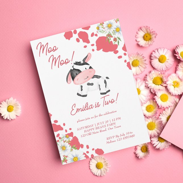 Invitación Moo modelo rosa lindo fiesta de cumpleaños de vaca (Subido por el creador)