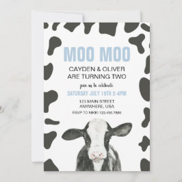 Invitación Moo Moo cumplimos DOS Plaid Cumpleaños