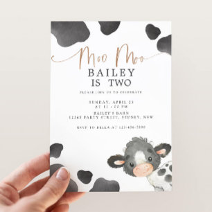 Invitación Moo Moo Cumplo Dos Vaca 2do Cumpleaños