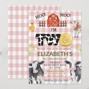Invitación Moo Moo Im Dos Vacas Segundo Cumpleaños