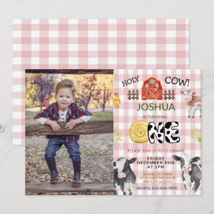 Invitación Moo Moo Im Two Cow 1foto Cumpleaños
