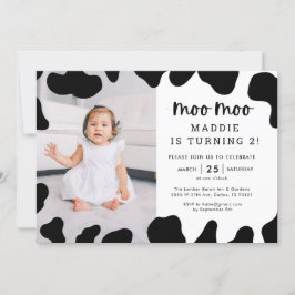 Invitación Moo Moo I'm Two Cow 2Birthday Photo Invitation