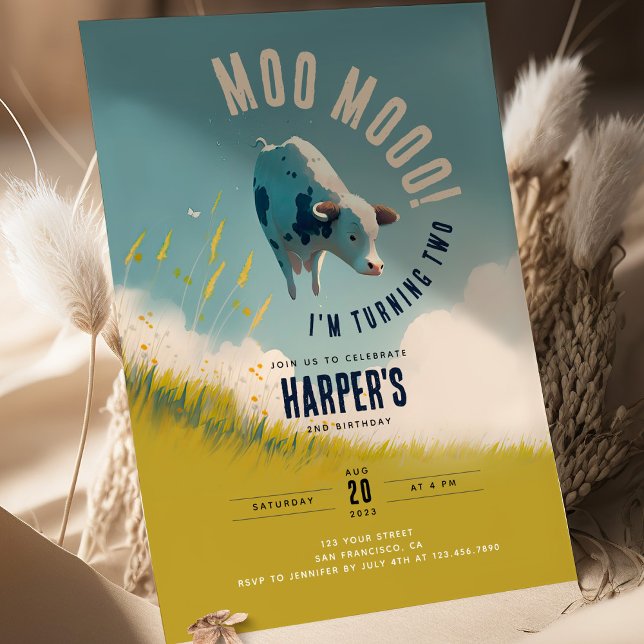 Invitación Moo Moo Me estoy convirtiendo en el segundo cumple (Subido por el creador)
