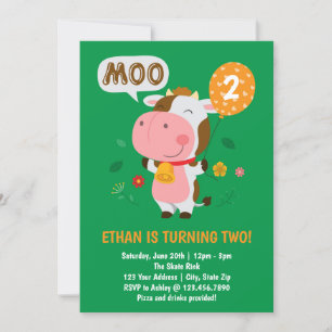 Invitación Moo Moo Tengo Dos Cumpleaños Vaca 2