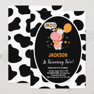 Invitación Moo Moo Tengo Dos Fiesta de Cumpleaños de Vaca 2