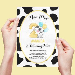 Invitación Moo Moo Tengo Dos Fiesta de Cumpleaños de Vaca 2