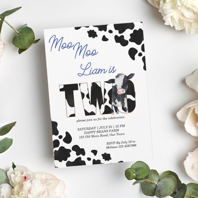 Invitación Moo moo vaca negro y azul lindo fiesta de cumpleañ (Subido por el creador)