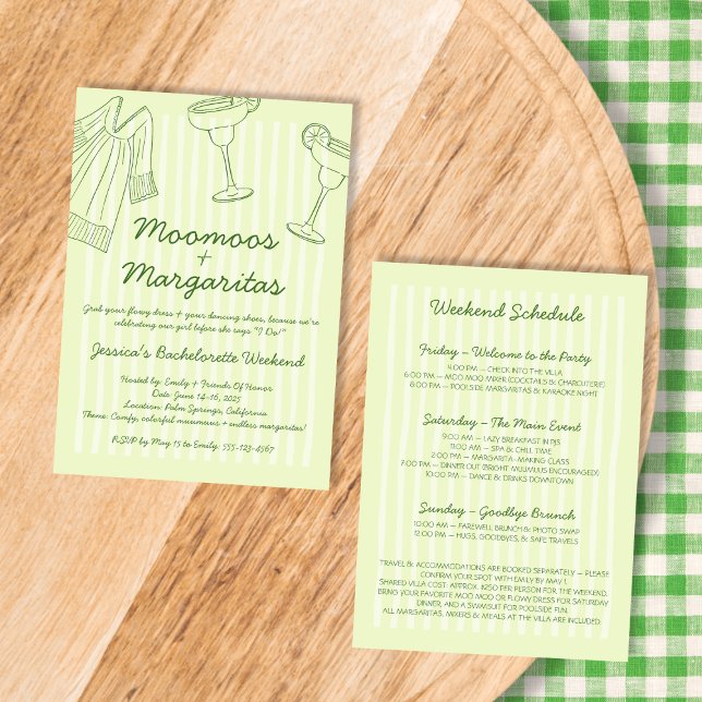 Invitación Moo Moos & Margaritas Green Bacheloret Weekend (Moo Moos & Margaritas Green Bachelorette Weekend Invitation)