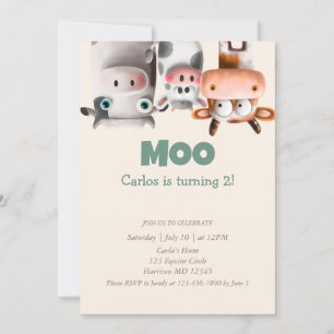 Invitación Moo, soy dos vacas trilladas segundo cumpleaños
