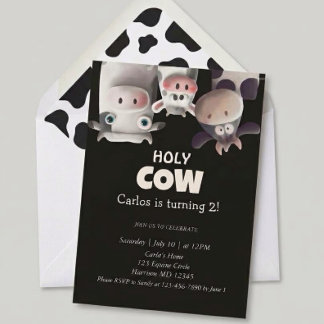 Invitación Moo tengo dos Cumpleaños vaca de dibujos animados