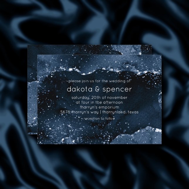 Invitación Moody Agate | Purpurina de imitación azul de acero (Subido por el creador)