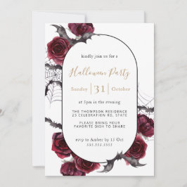 Invitación Moody Arch Floral Burgundy Black Halloween Party