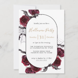 Invitación Moody Arch Floral Burgundy Black Halloween Party