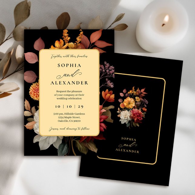 Invitación Moody Black and Rust Otumn Floral Boda (Subido por el creador)