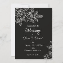 Moody Black and White Peony Sketch Wedding Invite