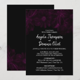 Invitación Moody Black con Boda floral rosa