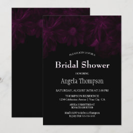 Invitación Moody Black con ducha de novia floral rosa