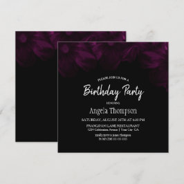 Invitación Moody Black con fiesta de cumpleaños floral rosa