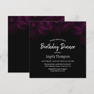 Invitación Moody Black con Fiesta de cumpleaños floral rosa