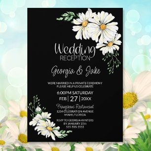 Invitación Moody Black con White Daisies Wedding Reception