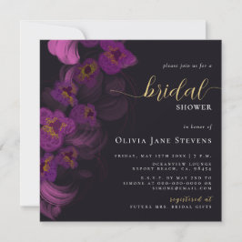 Invitación Moody Black Dark Morple Orchids Moda Bridal Shower