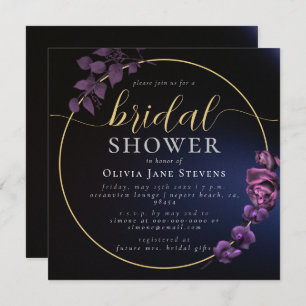 Invitación Moody Black Darple Purple Floral Frame Bridal Show