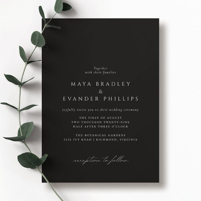Invitación Moody Black | Elegante Boda Clásico Sin Tiempo (Subido por el creador)
