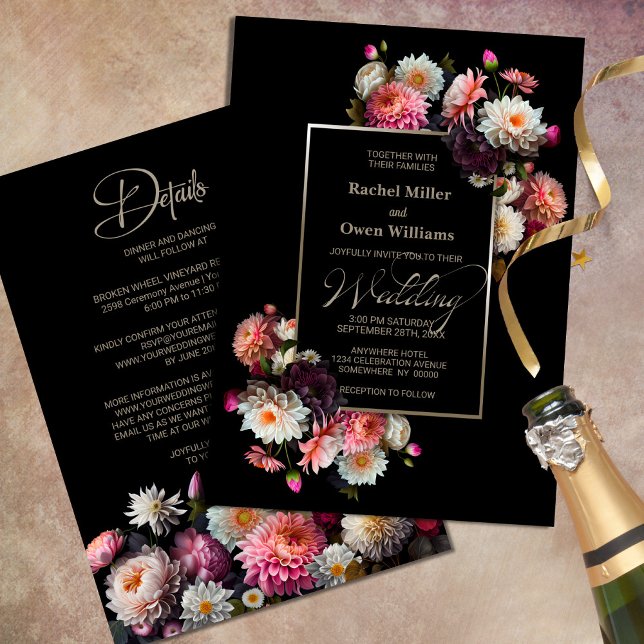 Invitación Moody Black Floral All In One Boda (Subido por el creador)