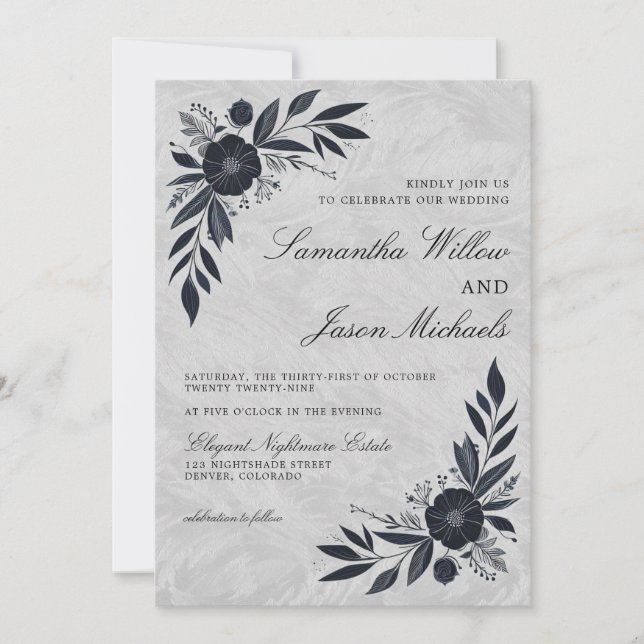 Invitación Moody Black Floral Boda (Anverso)