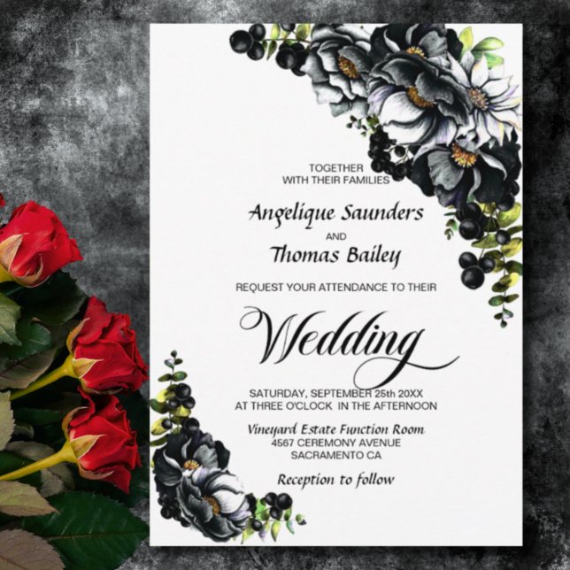 Invitación Moody Black Floral Boda (Subido por el creador)