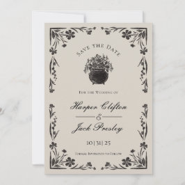 Invitación Moody Black Floral Boda Gótica Salvar La Fecha