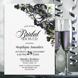 Invitación Moody Black Floral Bridal Shower