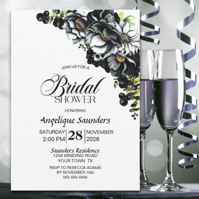 Invitación Moody Black Floral Bridal Shower (Subido por el creador)