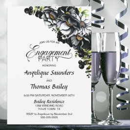 Invitación Moody Black Floral Engagement Party