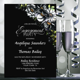 Invitación Moody Black Floral Engagement Party