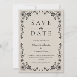 Invitación Moody Black Floral Save The Date